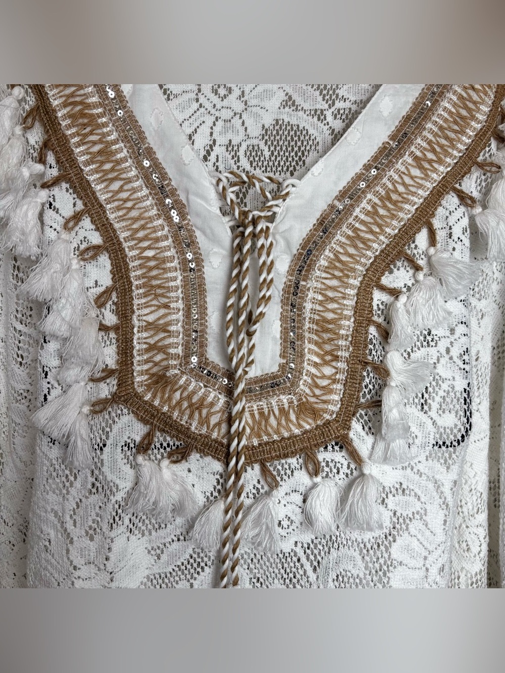 POL Boho Crochet Lace Tassel Poncho Tunic Cover Up New Size Small/ Medium - Picture 8 of 13